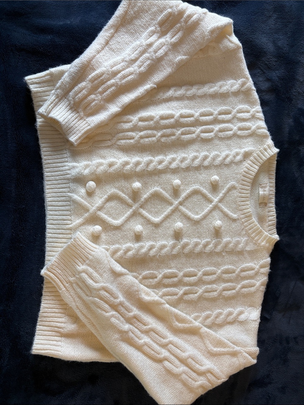 Anthropologie Cream Cable Bobble Crewneck Sweater